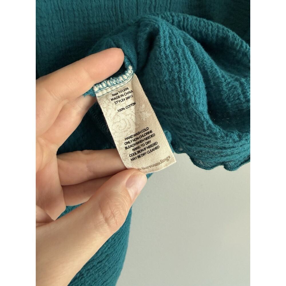 Soft Surroundings Women Teal Cotton Gauze Blouse XS Boho Flowy Short Sleeve Top - Picture 3 of 8